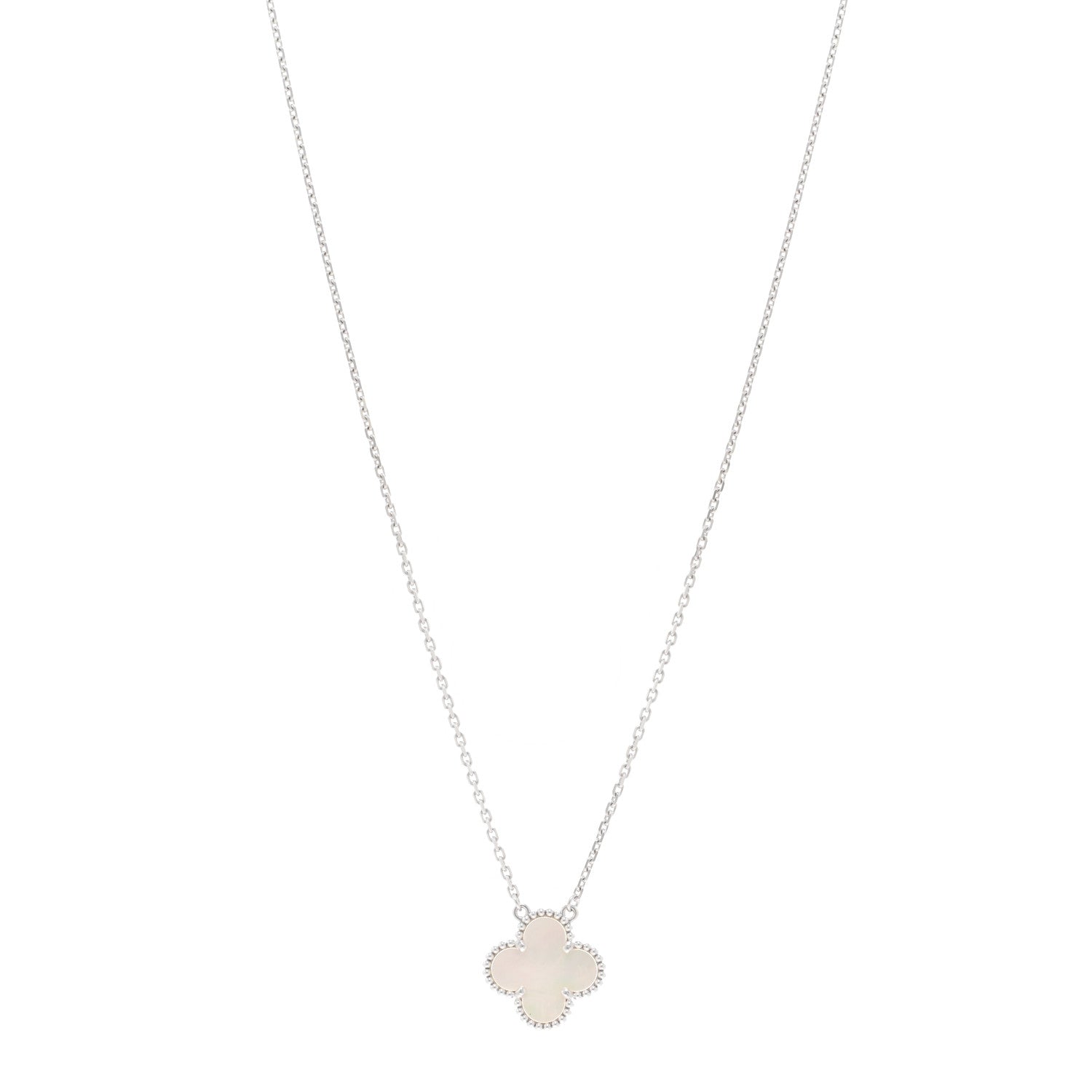 Van Cleef & Arpels 18K White Gold Mother of Pearl Vintage Alhambra Pendant Necklace 1 of 5