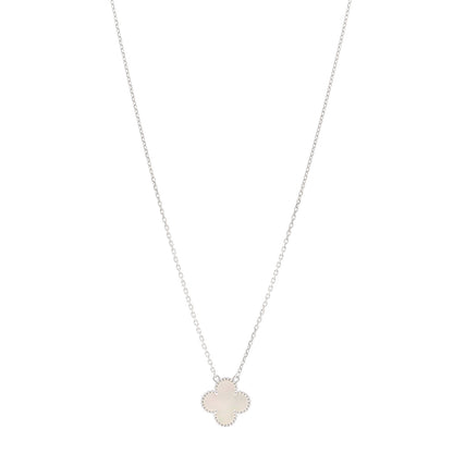 Van Cleef & Arpels 18K White Gold Mother of Pearl Vintage Alhambra Pendant Necklace 1 of 5