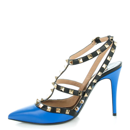 Valentino Garavani Nappa Rockstud Ankle Strap Pumps 38.5 Light Sapphire Black 1 of 6