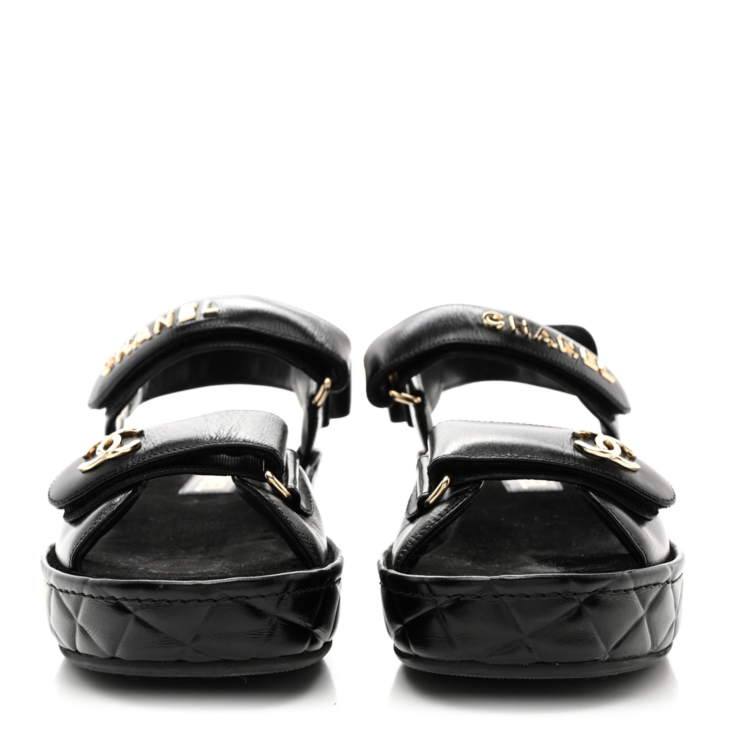 Shiny Calfskin Logo Platform Sandals 38 Black