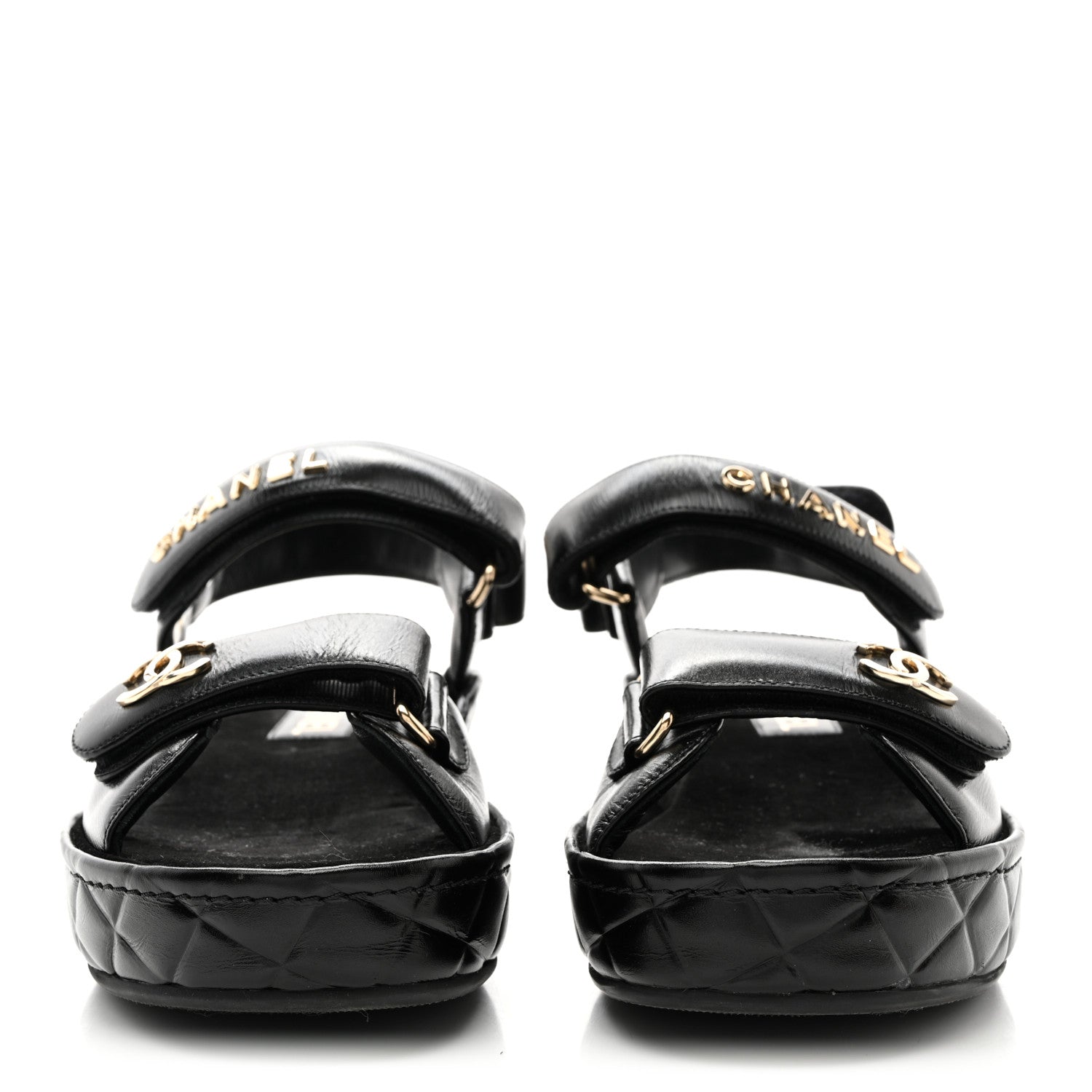Chanel Shiny Calfskin Logo Platform Sandals 38 Black 2 of 10