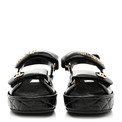 Chanel Shiny Calfskin Logo Platform Sandals 38 Black 2 of 10