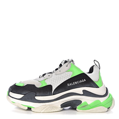 Balenciaga Fabric Mesh Womens Triple S Sneakers 39 White Green Fluo Black 1 of 8
