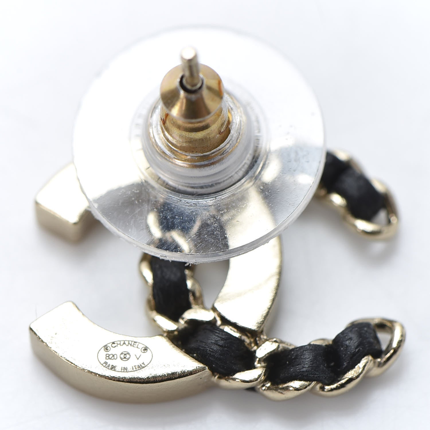 Chanel Crystal Baguette Lambskin Chain CC Vintage Allure Stud Earrings Black Gold 4 of 5