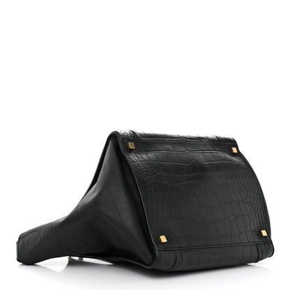 Celine Calfskin Crocodile Embossed Medium Phantom Luggage Black 4 of 17
