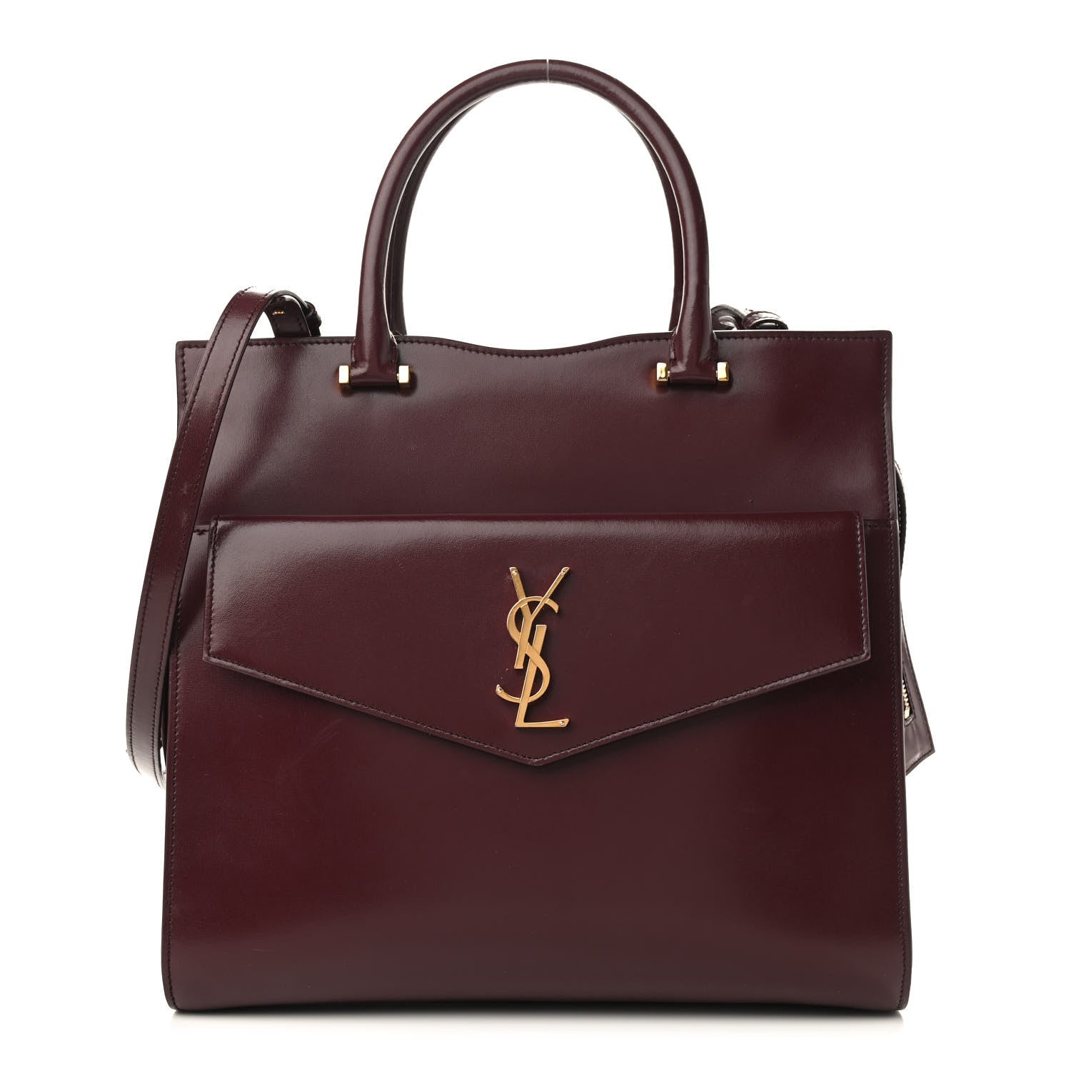 Saint Laurent Shiny Calfskin Large Uptown Tote Burgundy 1 of 14