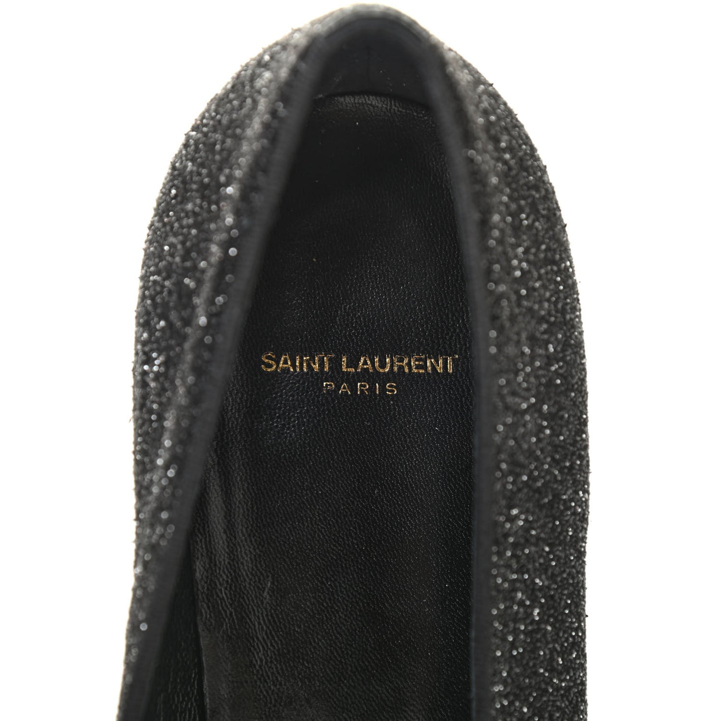 Metallic Calfskin Smoking Slipper Flat Loafers 38.5 Black Glitter