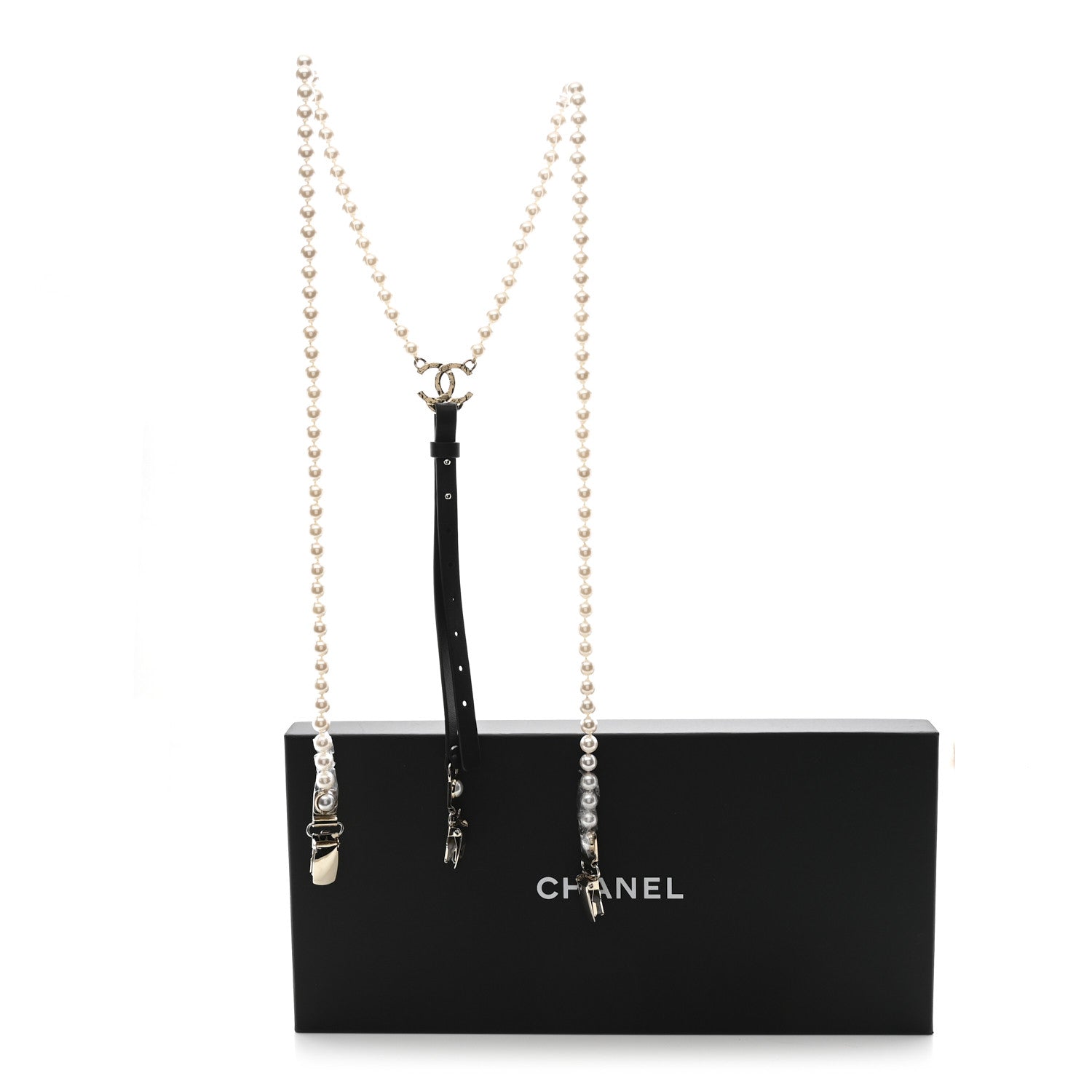 Chanel Calfskin Pearl CC Suspenders M Black Pearly White 4 of 4