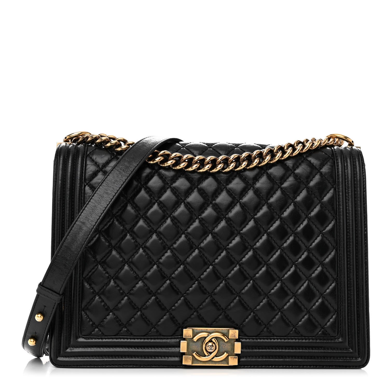 Chanel Glazed Calfskin Quilted Large Boy Flap Black 1 of 13