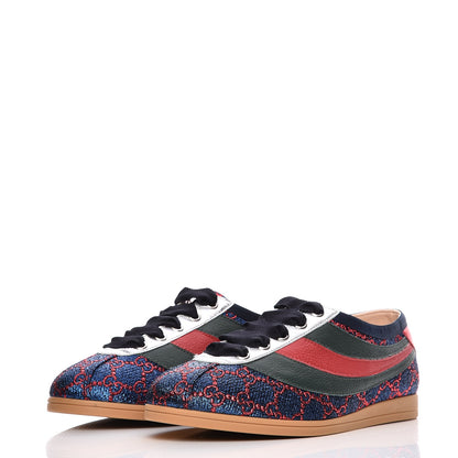 Gucci Lurex Calfskin Web GG Monogram Womens Falacer Sneakers 38 Iridescent Blue Iridescent Red Silver 2 of 10