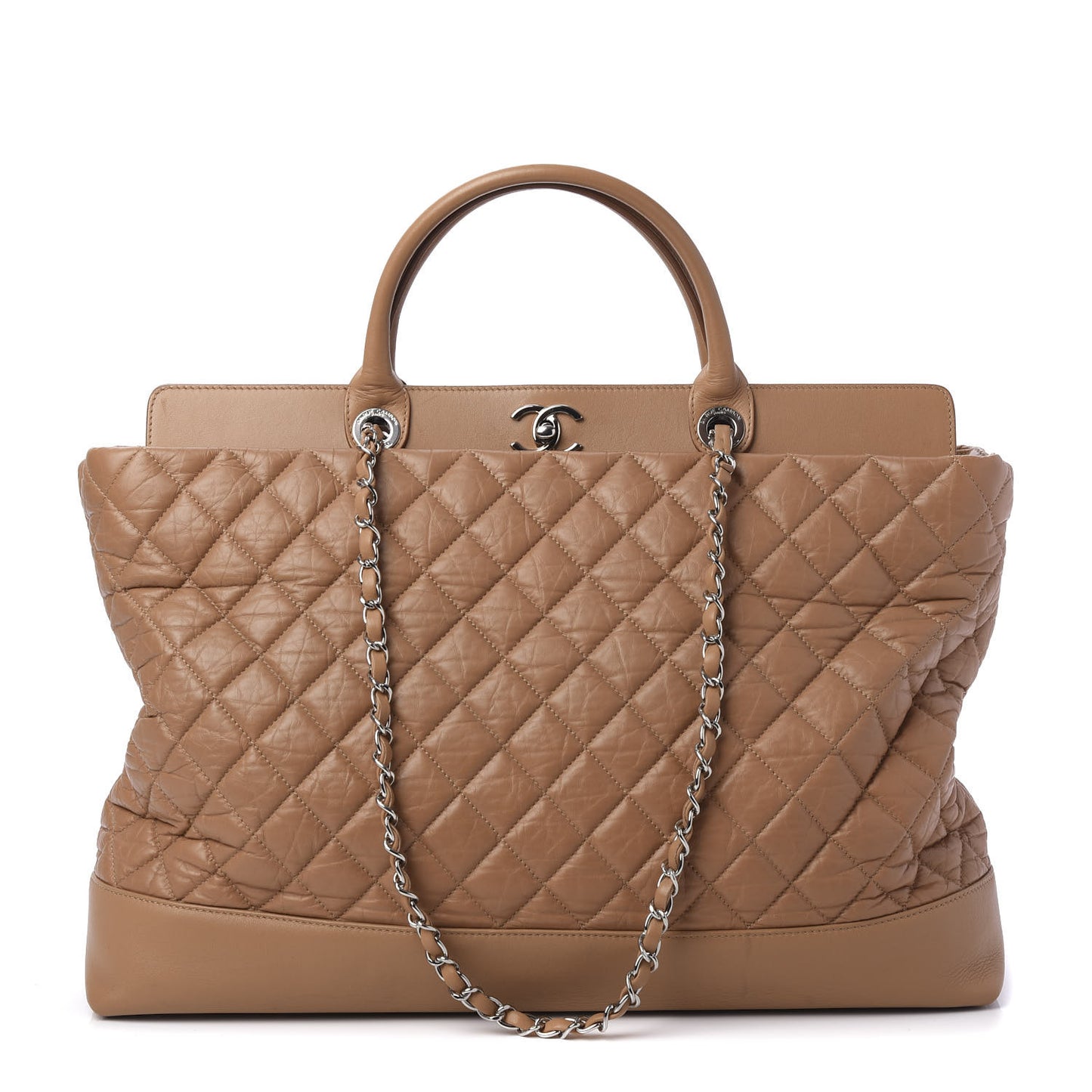 Aged Calfskin Quilted Be CC Tote Beige
