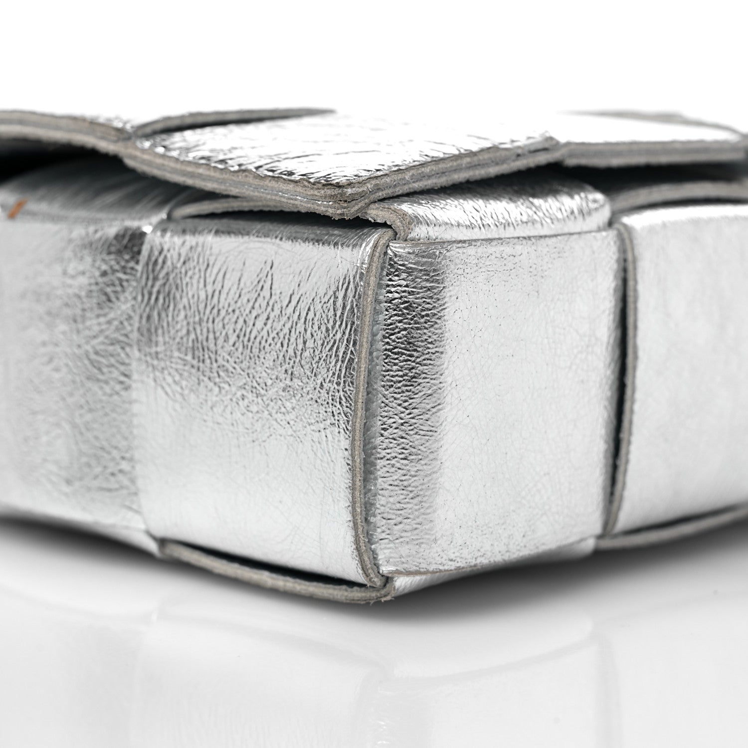 Bottega Veneta Metallic Lambskin Maxi Intrecciato Cassette Crossbody Bag Silver 7 of 10