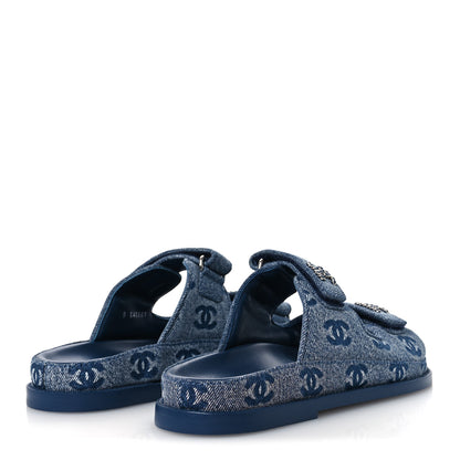 Chanel Denim CC Velcro Dad Chain CC Slide Sandals 37 Blue 5 of 12