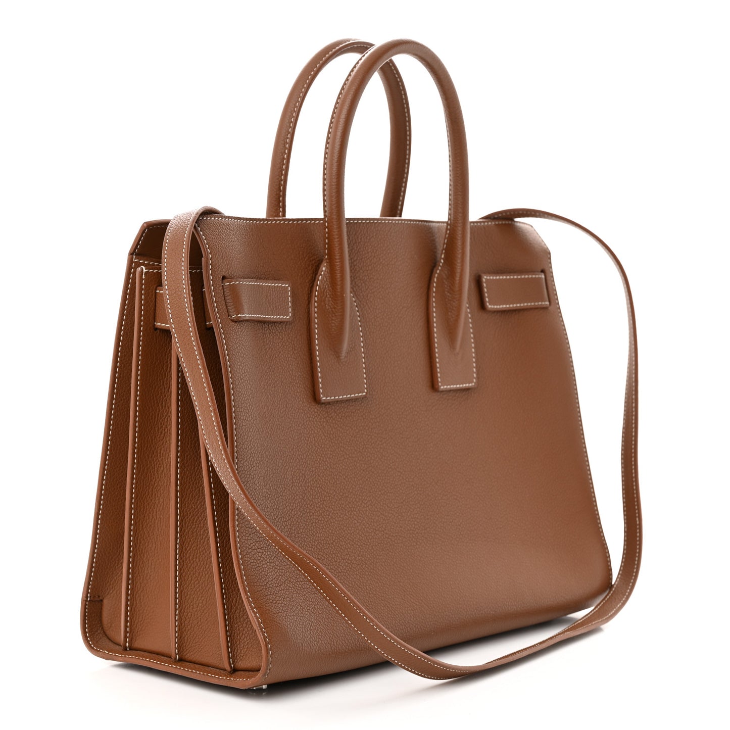 Grained Calfskin Topstitch Small Sac De Jour Cognac