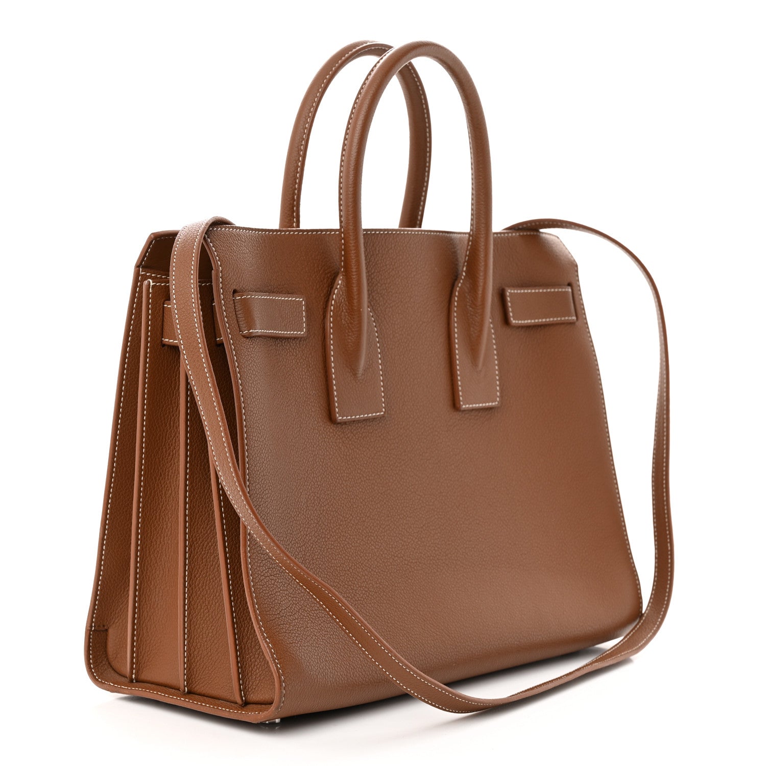 Saint Laurent Grained Calfskin Topstitch Small Sac De Jour Cognac 3 of 11