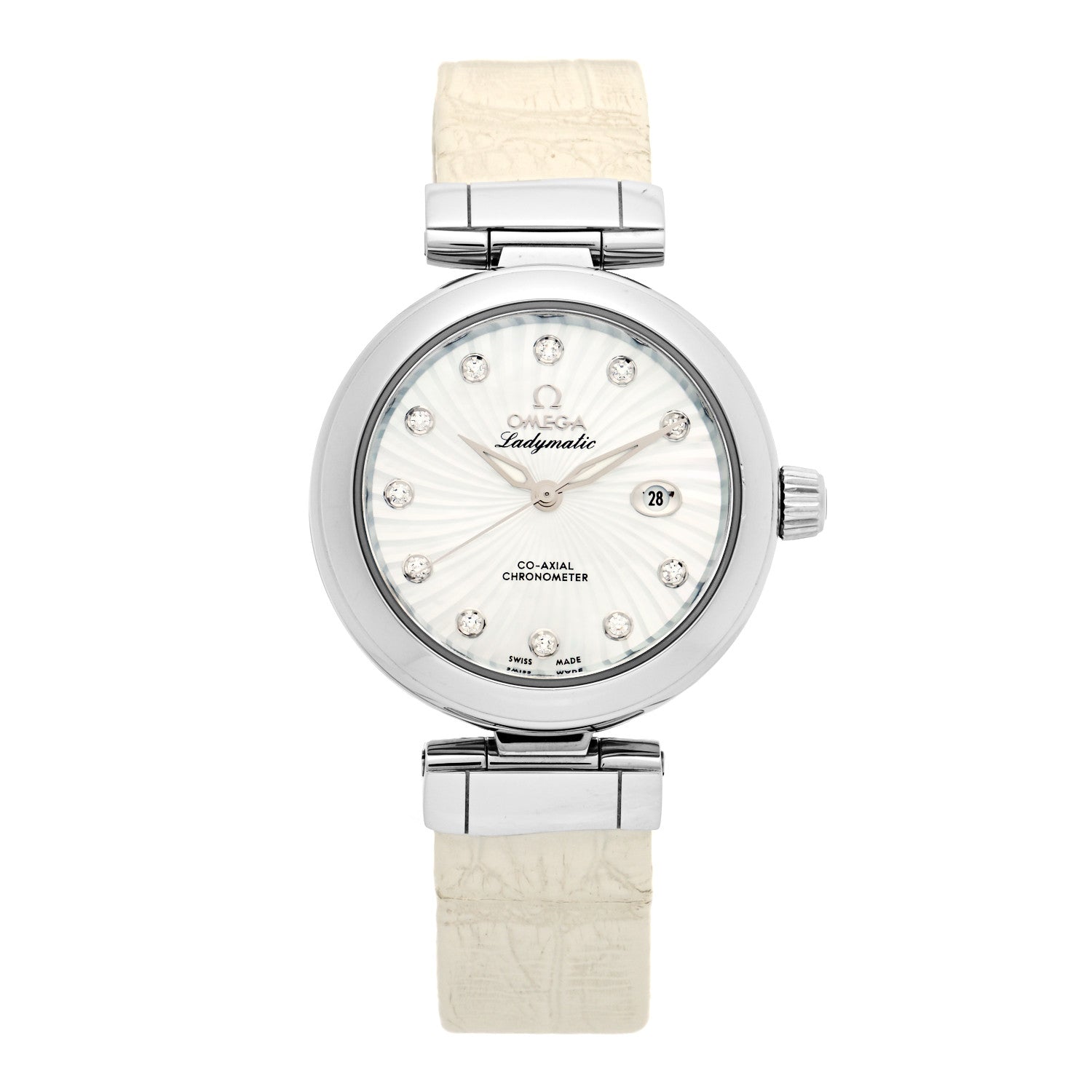 Omega Stainless Steel Calfskin Diamond Mother of Pearl 34mm De Ville Ladymatic Co-Axial Automatic Watch 425.33.34.20.55.001 1 of 5