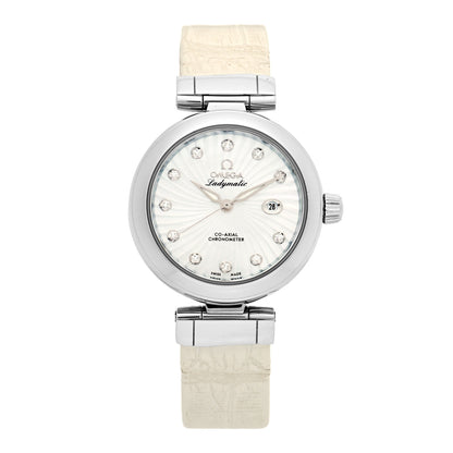 Omega Stainless Steel Calfskin Diamond Mother of Pearl 34mm De Ville Ladymatic Co-Axial Automatic Watch 425.33.34.20.55.001 1 of 5