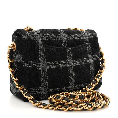Chanel Wool Tweed Quilted Small Elegant Chain Flap Black Grey 3 of 10