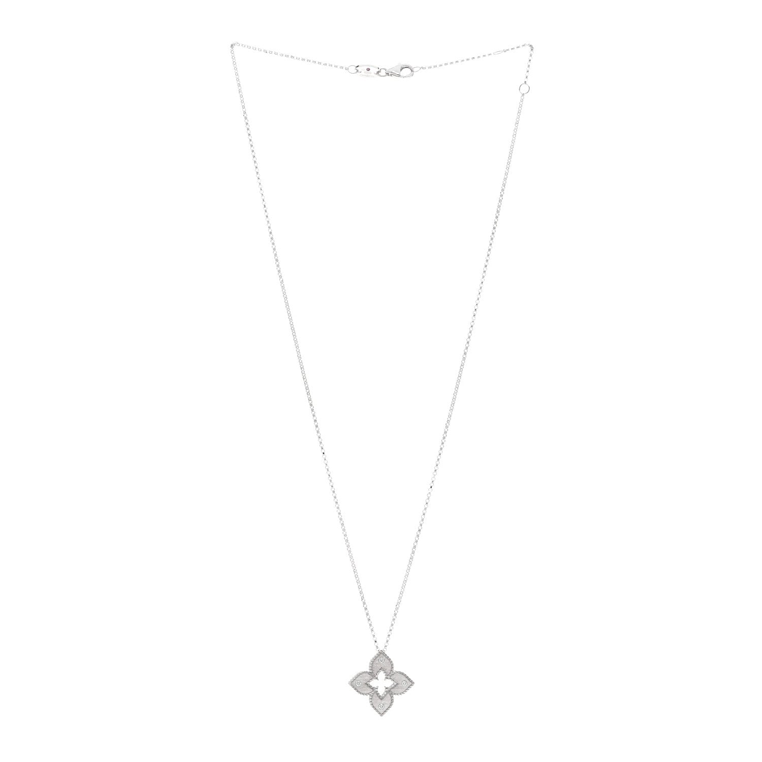 Roberto Coin 18K White Gold Diamond Petite Venetian Princess Flower Pendant Necklace 3 of 6