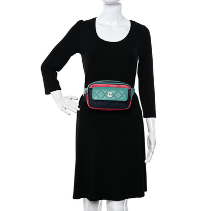 Chanel Goatskin Quilted Tri-Color In & Out Waist Bag Navy Turquoise Pink 2 of 11