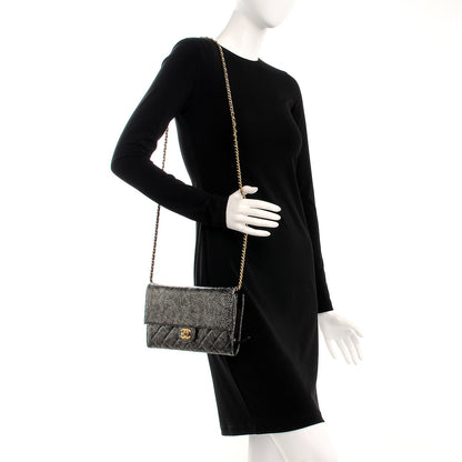 Chanel Cracked Metallic Calfskin Quilted Zip Away Chain Clutch Dark Silver 2 of 9