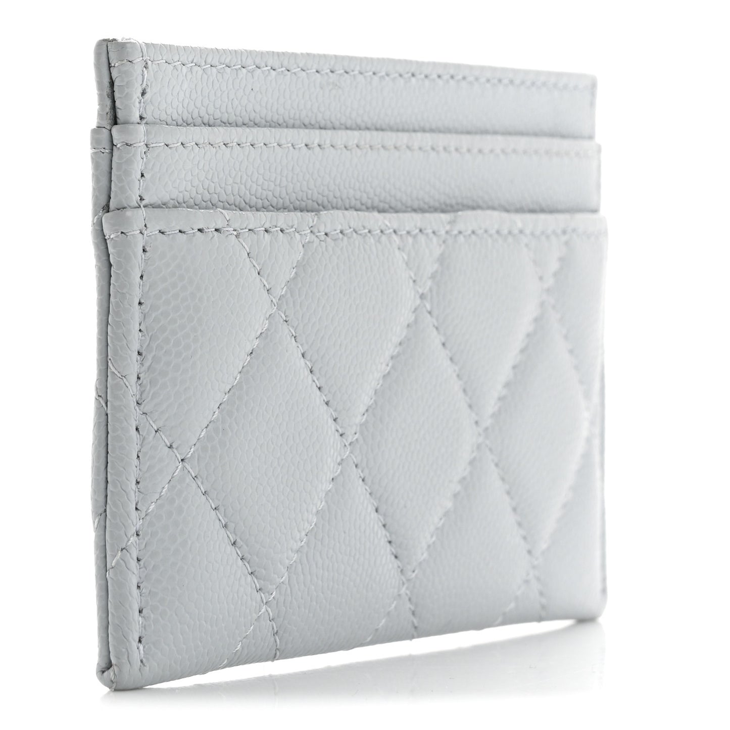 Caviar Quilted Crystal CC Logo Card Holder Light Blue