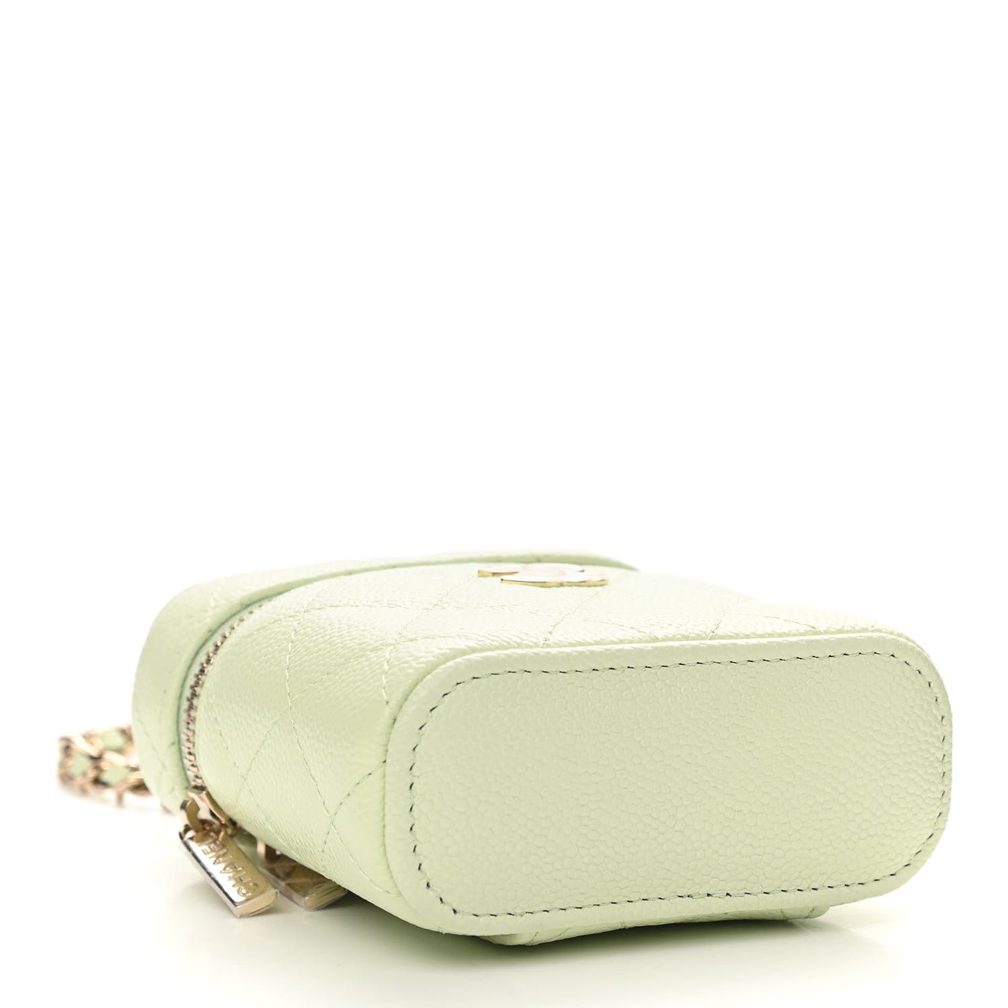 Caviar Quilted Small Handle With Care Vanity Case With Chain Light Green
