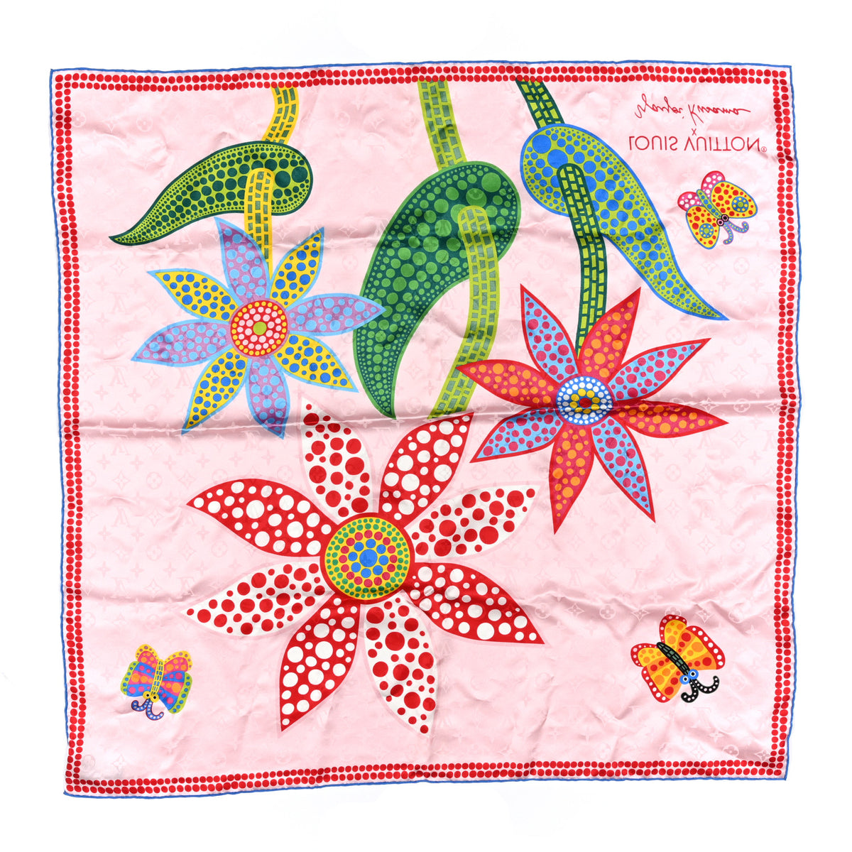 Silk Monogram LV x YK Kusama Flowers Square Scarf 90 Pink
