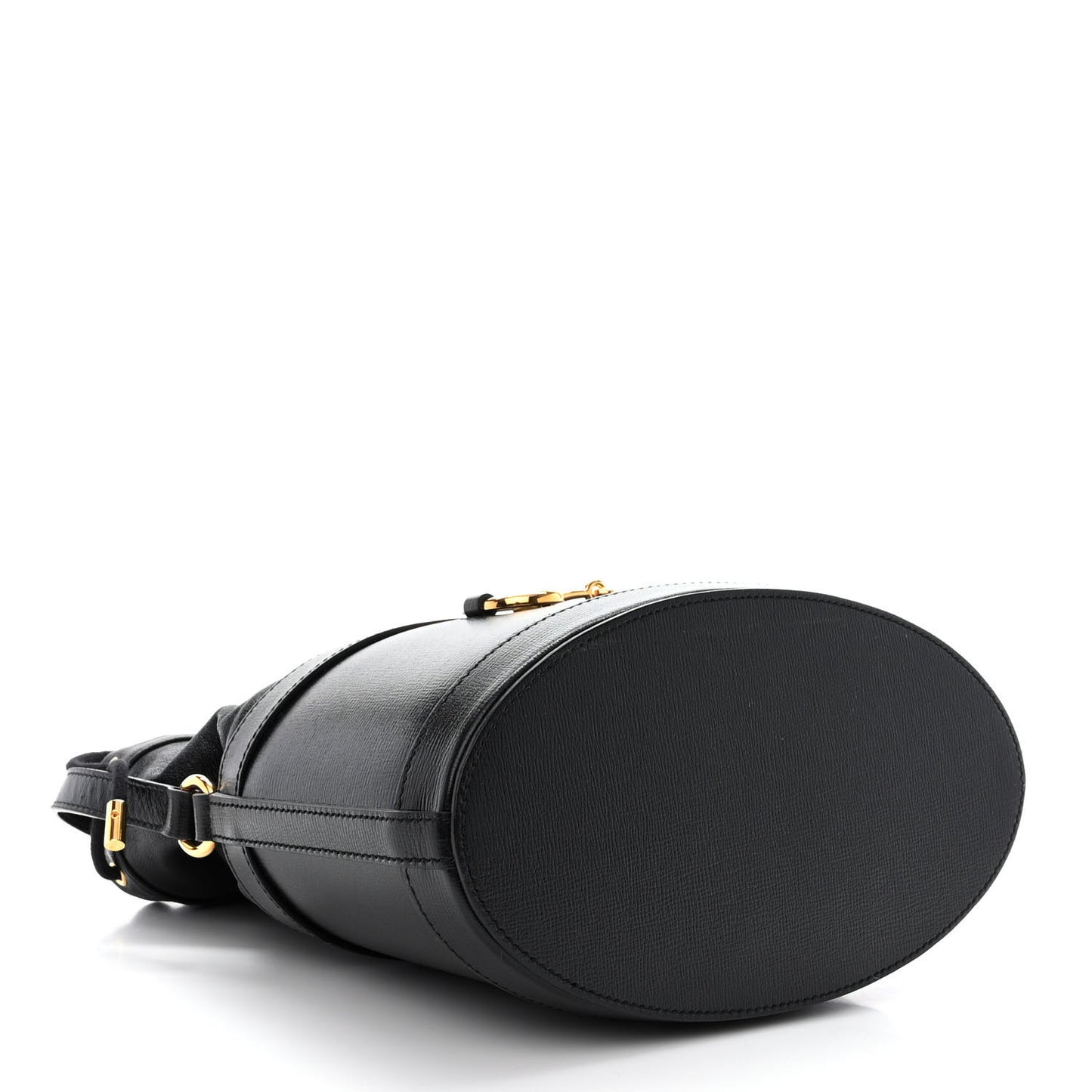 Azalea Sakai Calfskin Horsebit 1955 Drawstring Bucket Bag Black