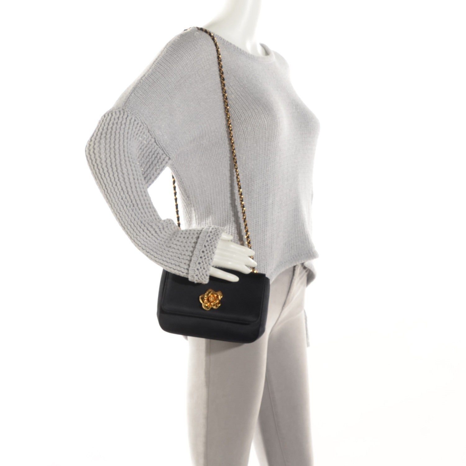 Chanel Satin Mini Camellia Flap Black 2 of 8