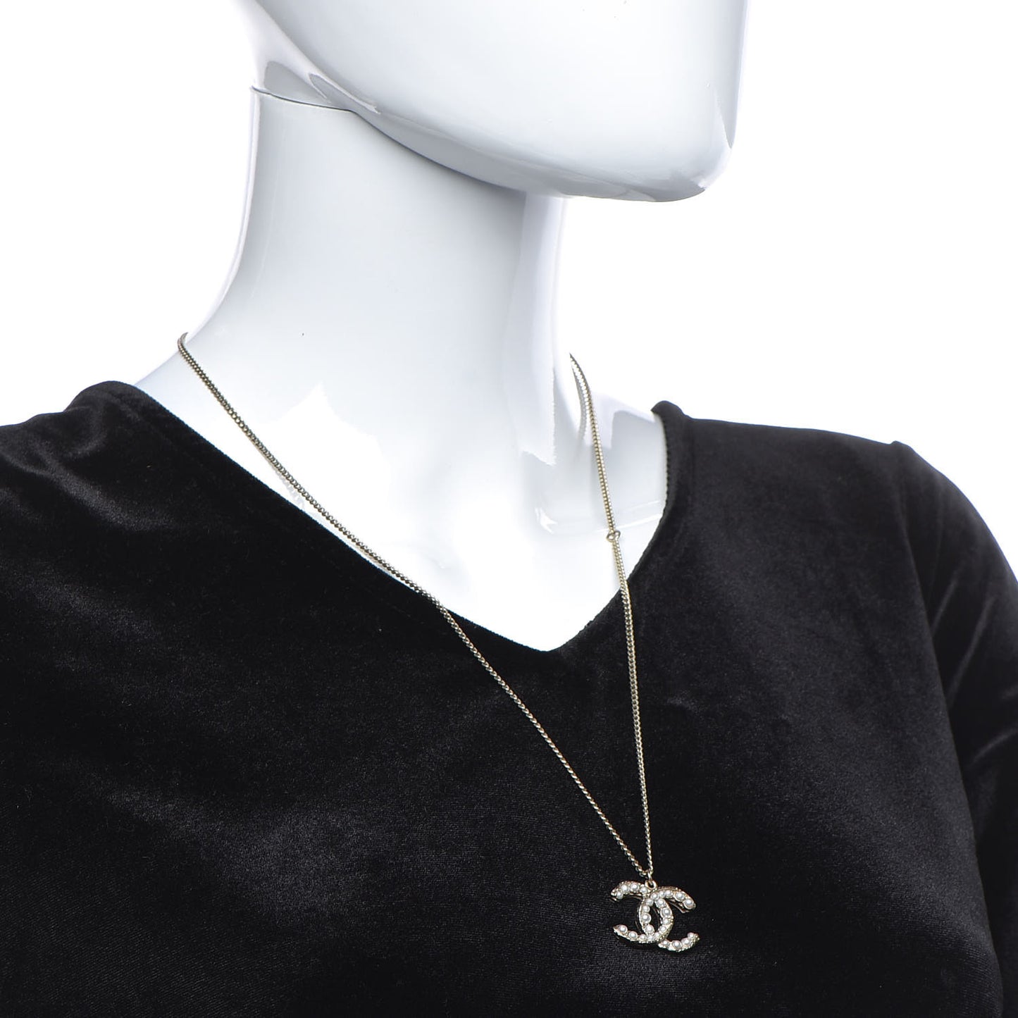 Pearl CC Pendant Necklace Gold