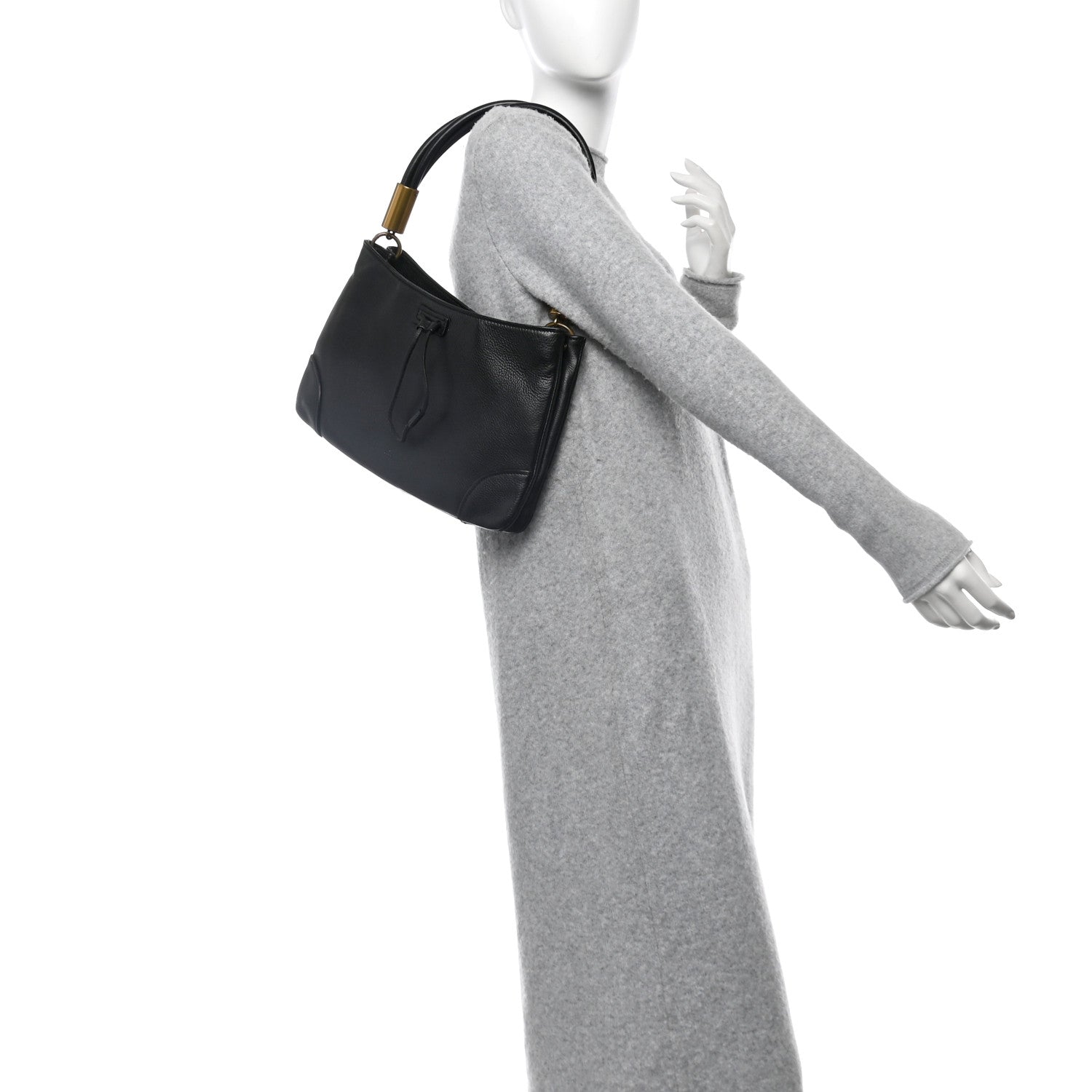 Gucci Pebbled Calfskin Drawstring Shoulder Bag Black 2 of 10