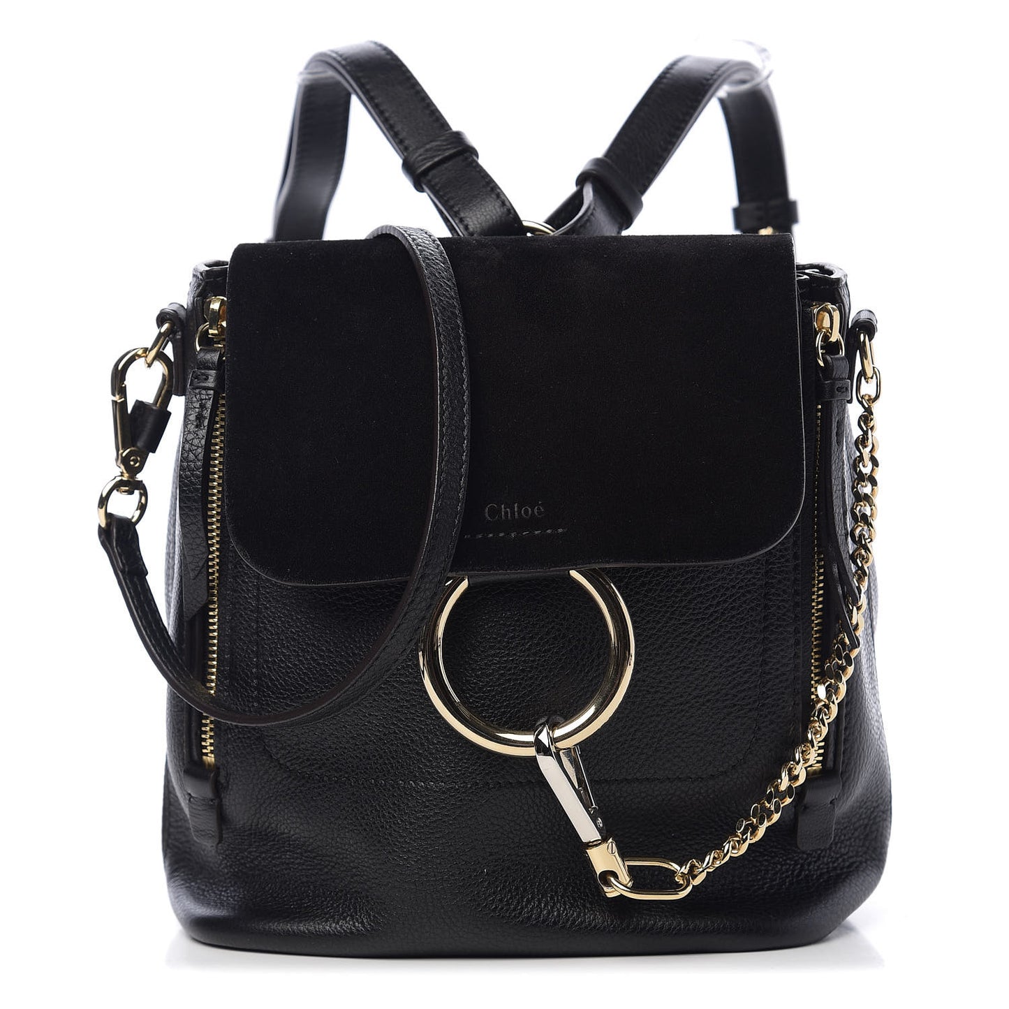 Suede Calfskin Small Faye Backpack Black