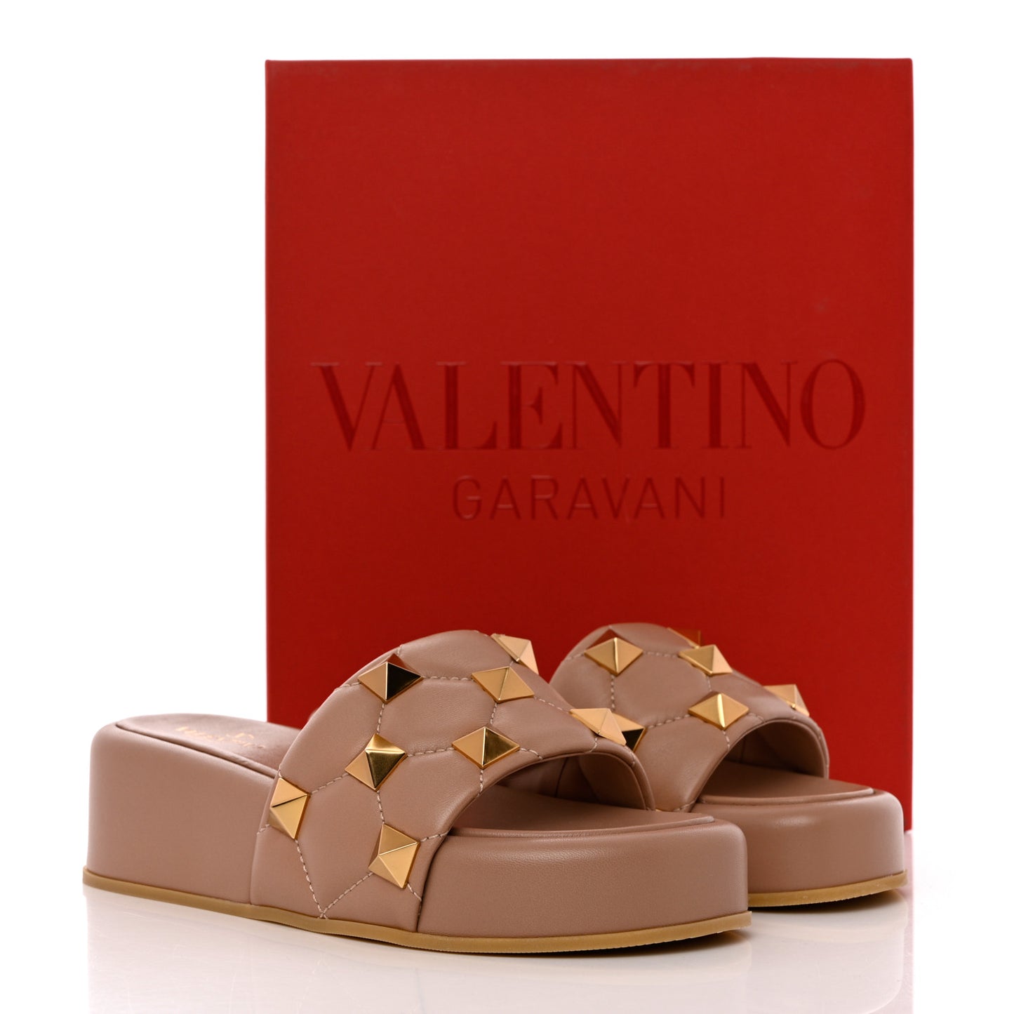 Nappa Roman Stud 30/50mm Platform Slide Sandals 36 Rose Cannelle