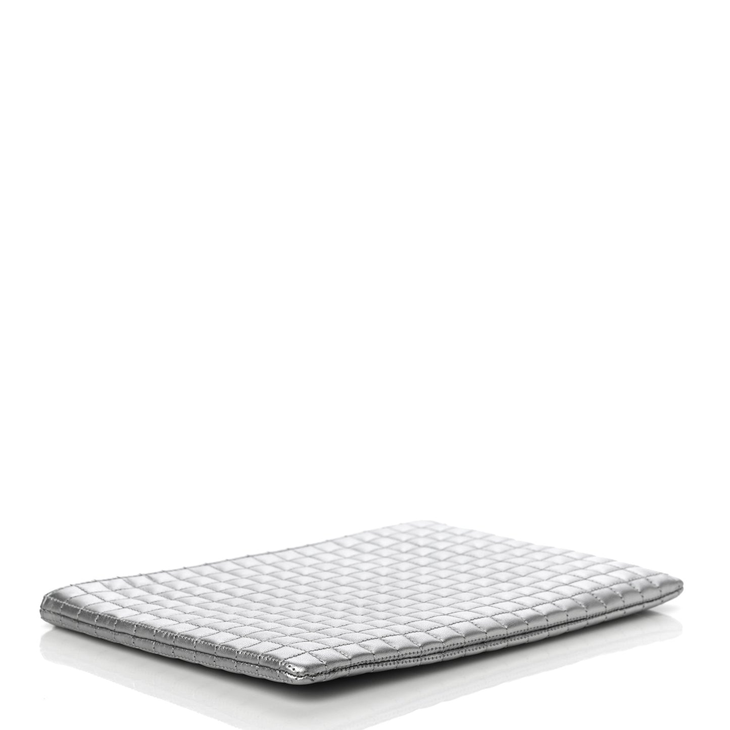 Laminated Calfskin Quilted C Charm Pouch Silver