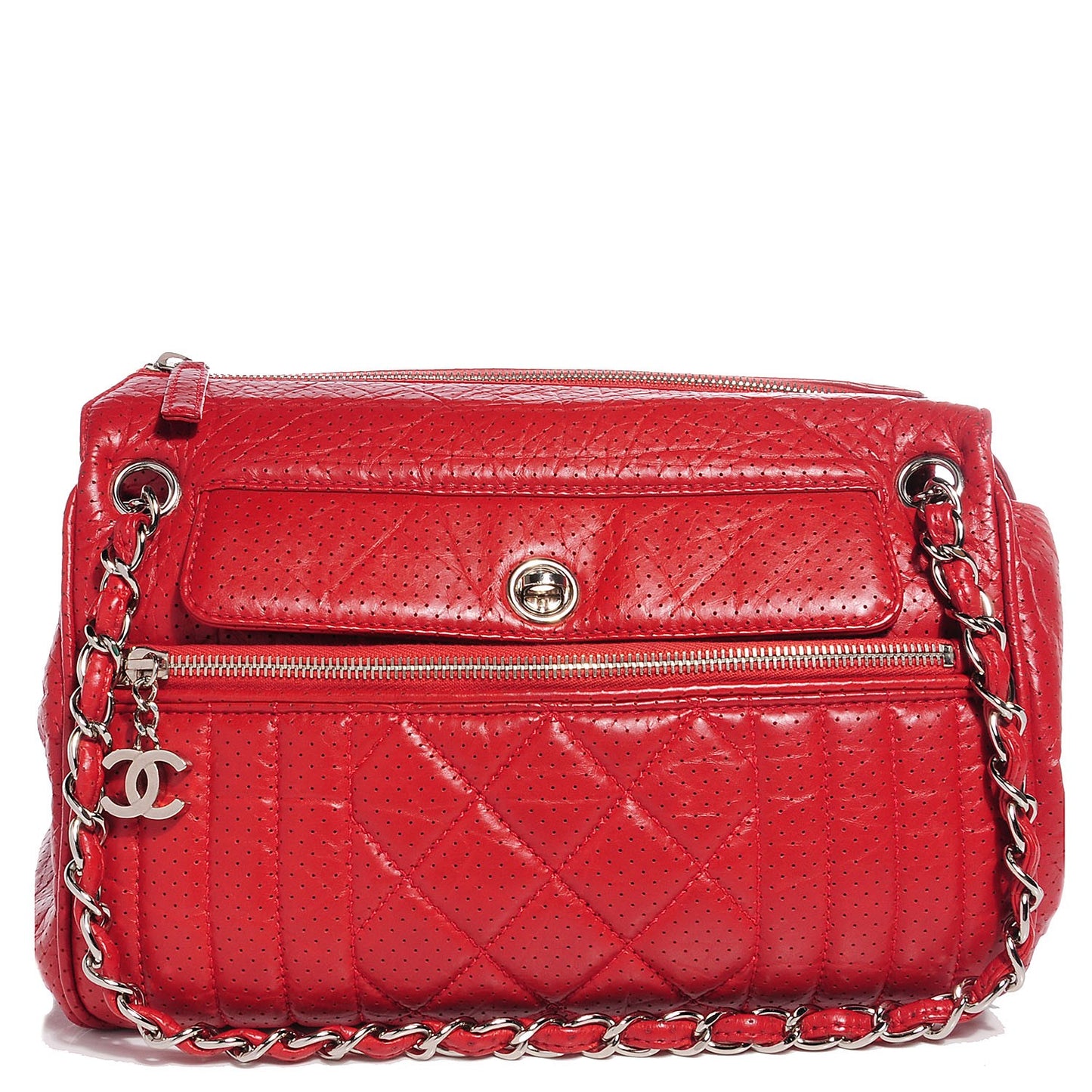 Aged Calfskin Perforated Large Tote Red