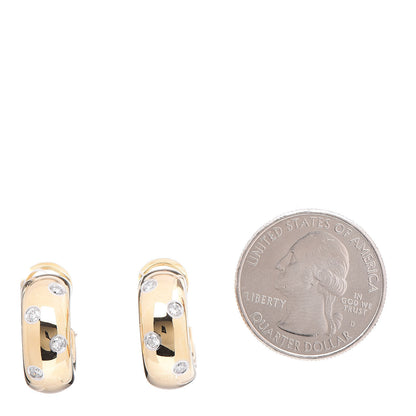 Tiffany 18K Yellow Gold Platinum Diamond Etoile Hoop Earrings 2 of 4