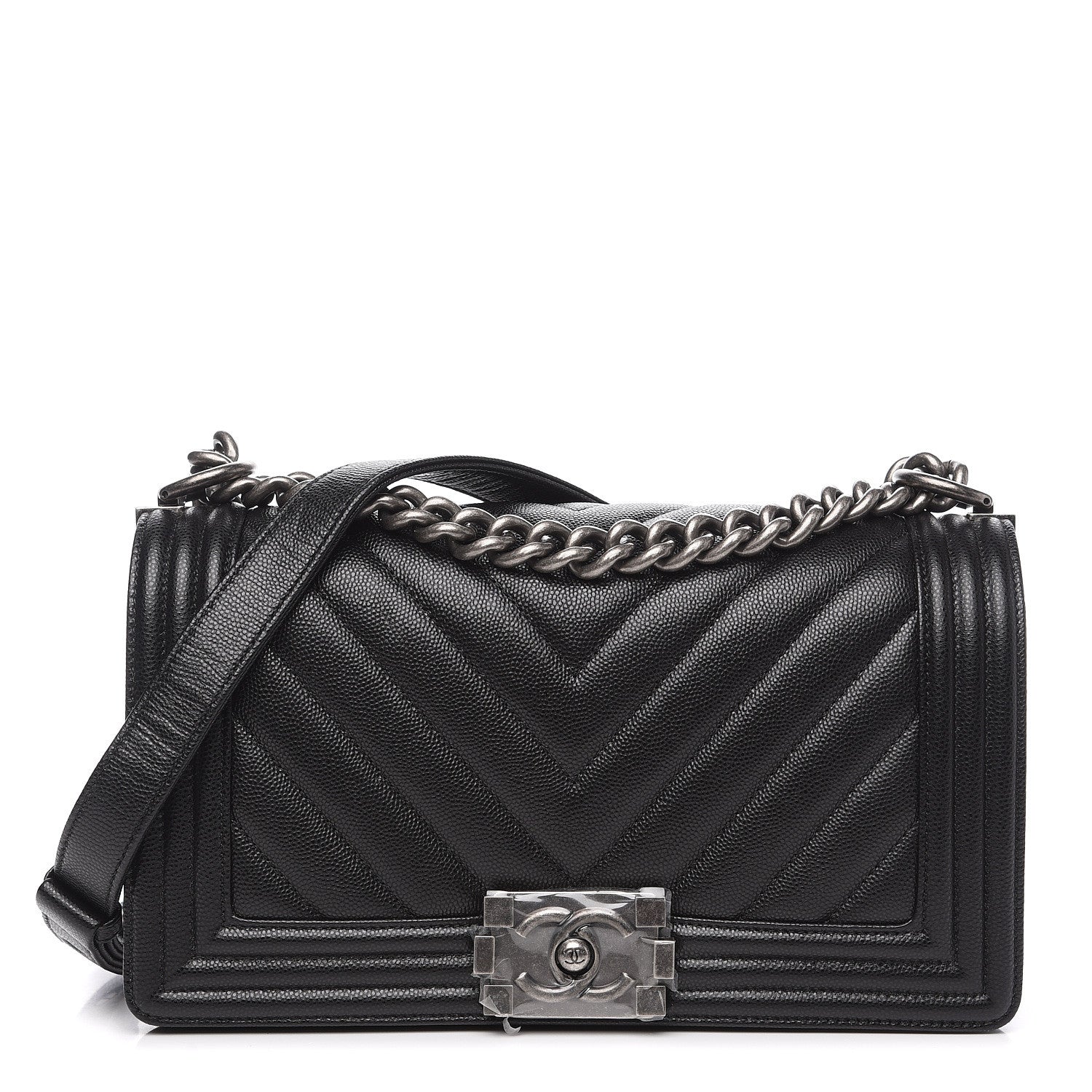 Chanel Caviar Chevron Quilted Medium Boy Flap Black 1 of 11