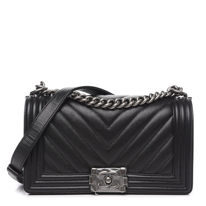 Chanel Caviar Chevron Quilted Medium Boy Flap Black 1 of 11