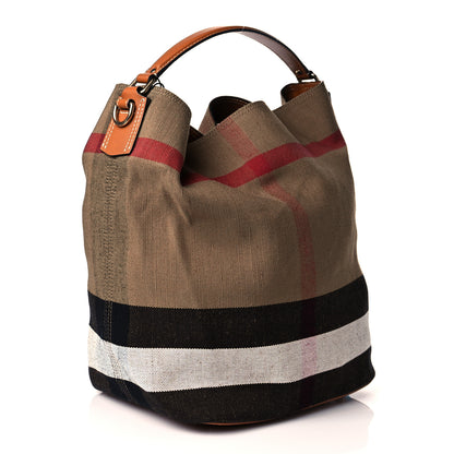 Burberry Canvas Mega Check Medium Ashby Hobo Saddle Brown 4 of 11