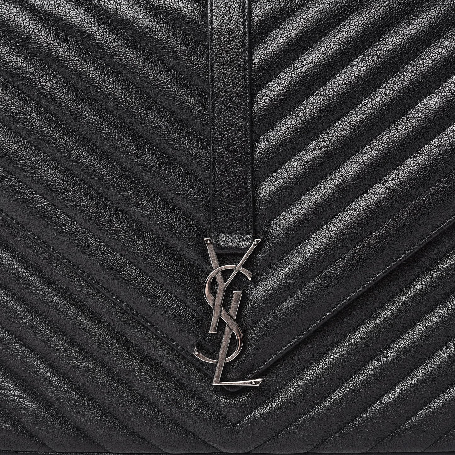 Sheepskin Matelasse Chevron Monogram Large College Satchel Black