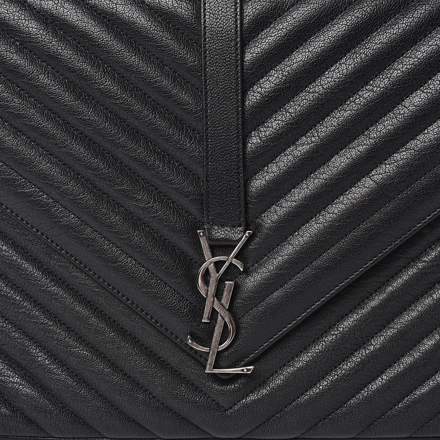 Saint Laurent Sheepskin Matelasse Chevron Monogram Large College Satchel Black 10 of 11