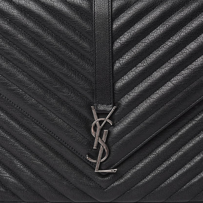 Saint Laurent Sheepskin Matelasse Chevron Monogram Large College Satchel Black 10 of 11