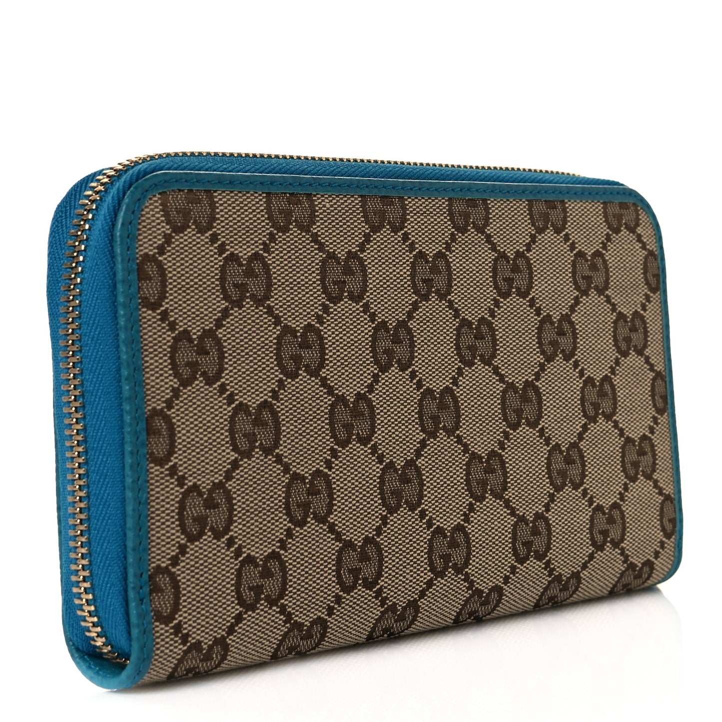 Monogram Dollar Calfskin Zip Around Wallet Beige Ebony Deep Cobalt
