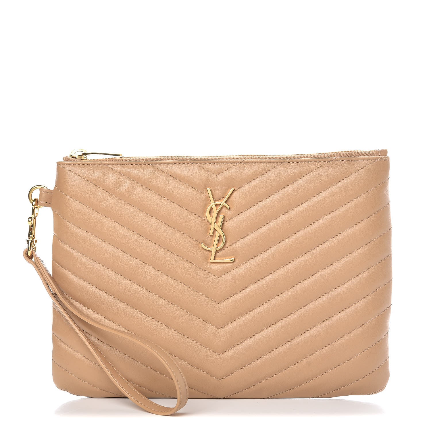 Saint Laurent Calfskin Matelasse Chevron Monogram A5 Wristlet Nude 1 of 8