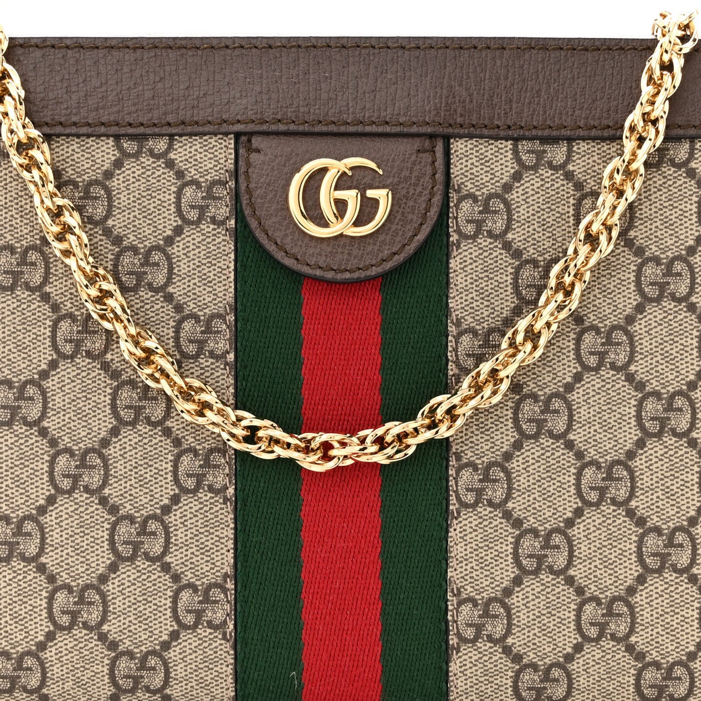 GG Supreme Monogram Web Small Ophidia Chain Shoulder Bag Brown