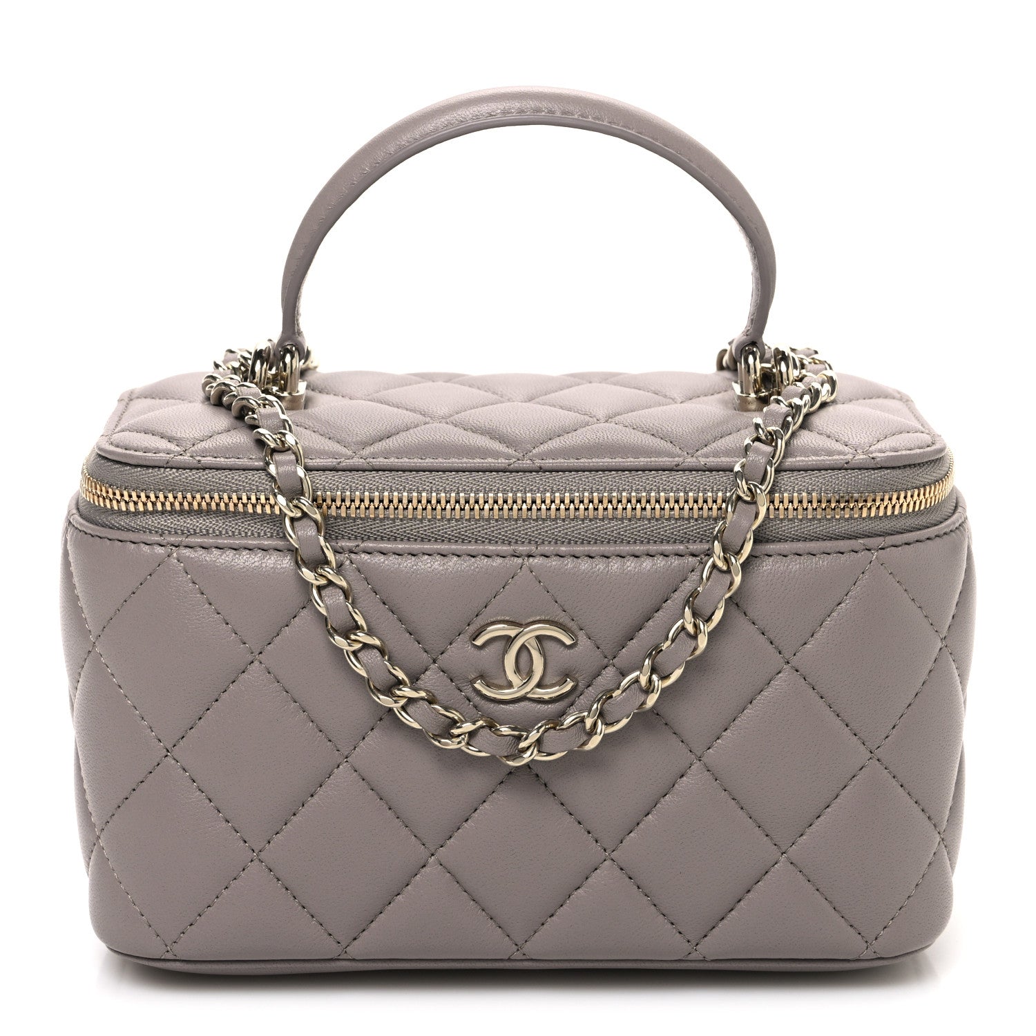 Chanel Lambskin Quilted Small Top Handle Vanity Case With Chain Dark Grey 1 of 10