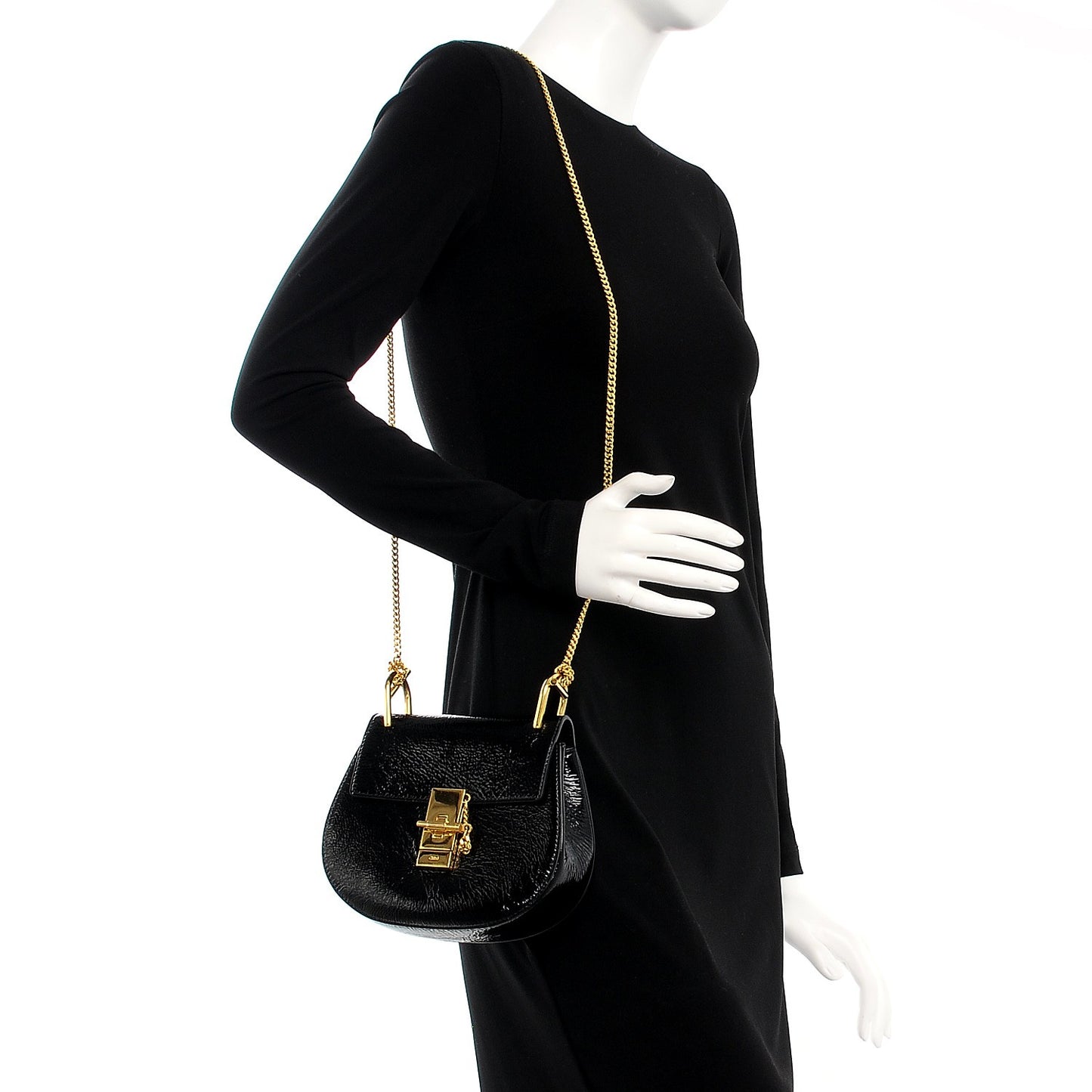 Grained Patent Mini Drew Shoulder Bag Black