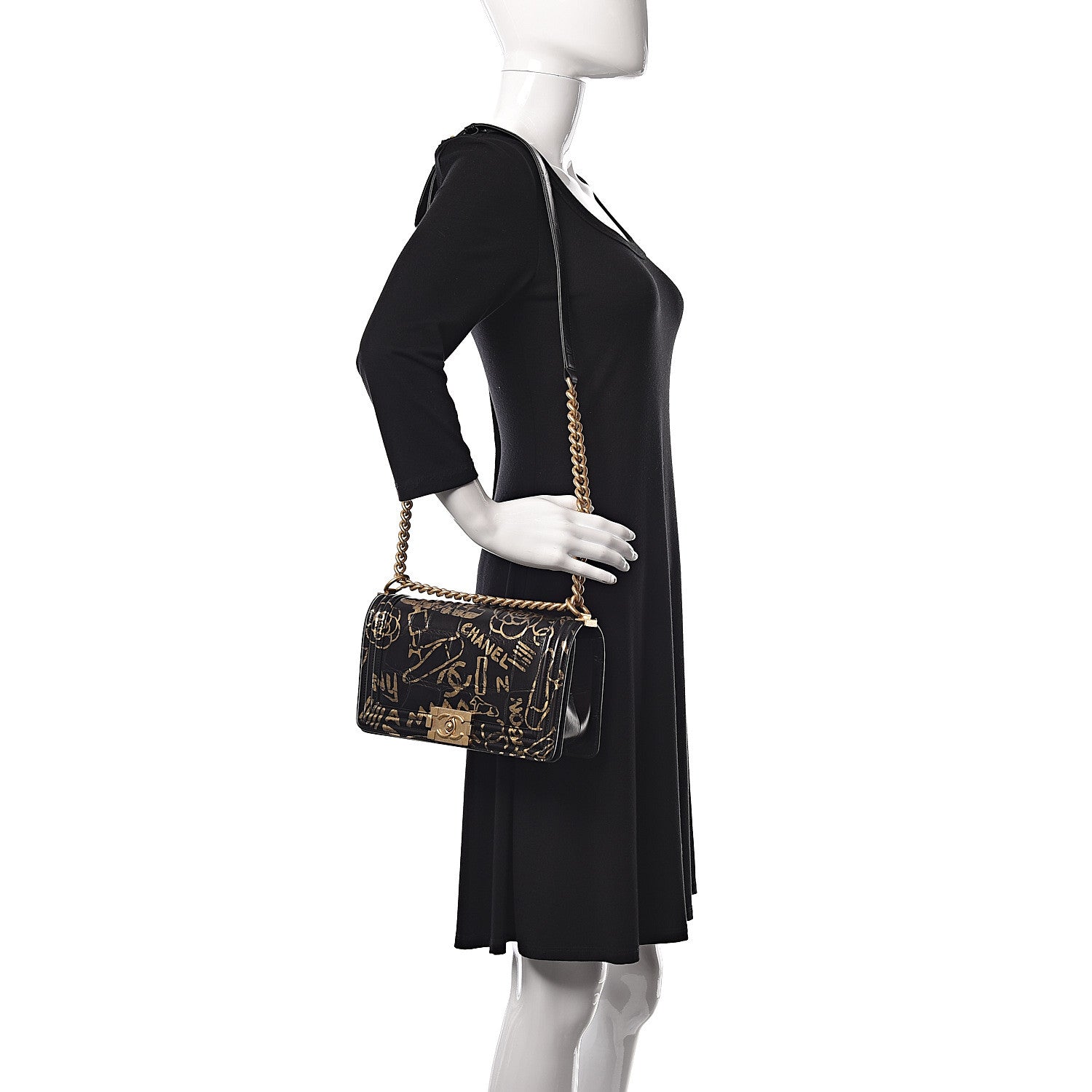 Chanel Calfskin Crocodile Embossed Graffiti Cocodile Medium Boy Flap Black 2 of 10