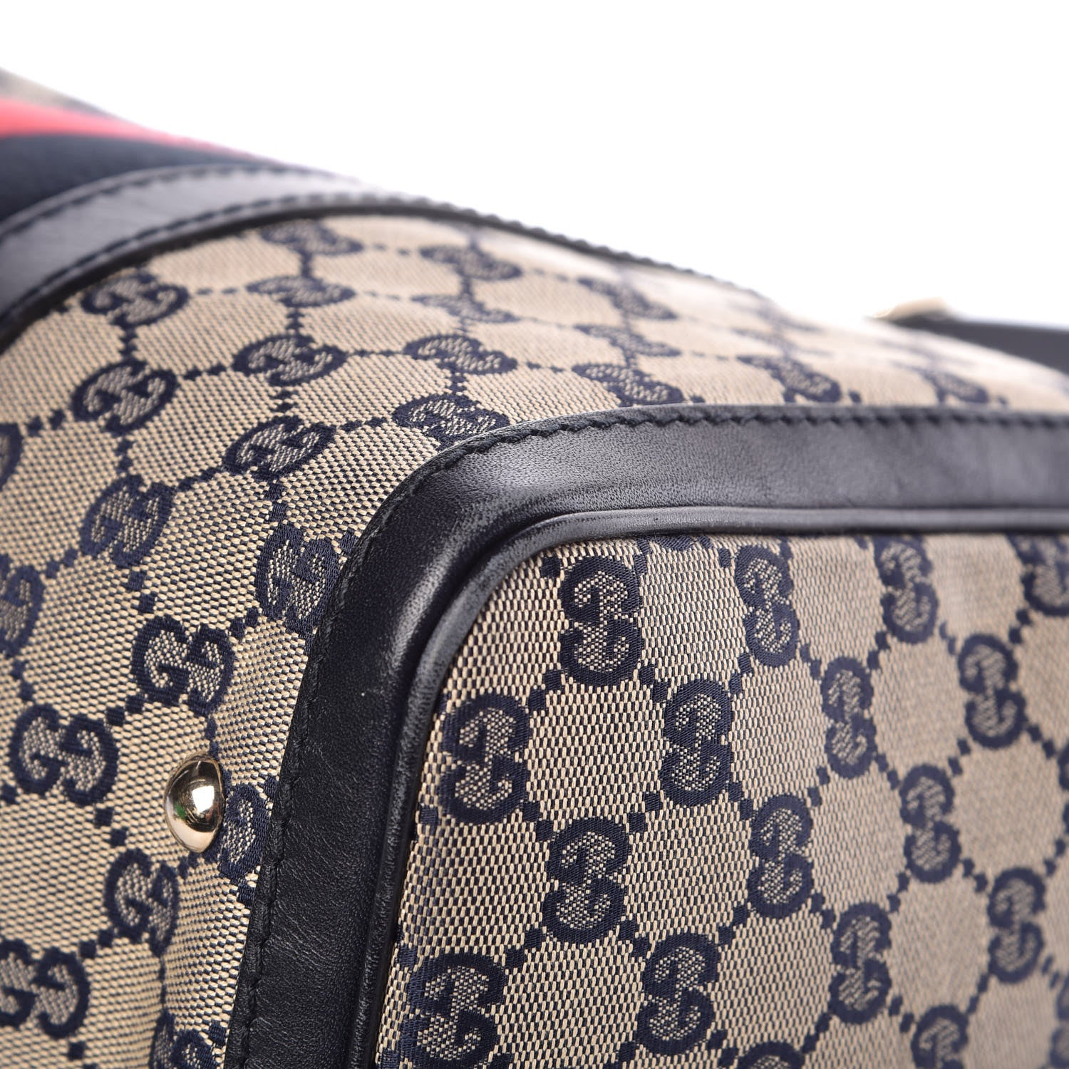 Gucci Monogram Selleria Calfskin Vintage Web Medium Boston Beige Blue 11 of 14
